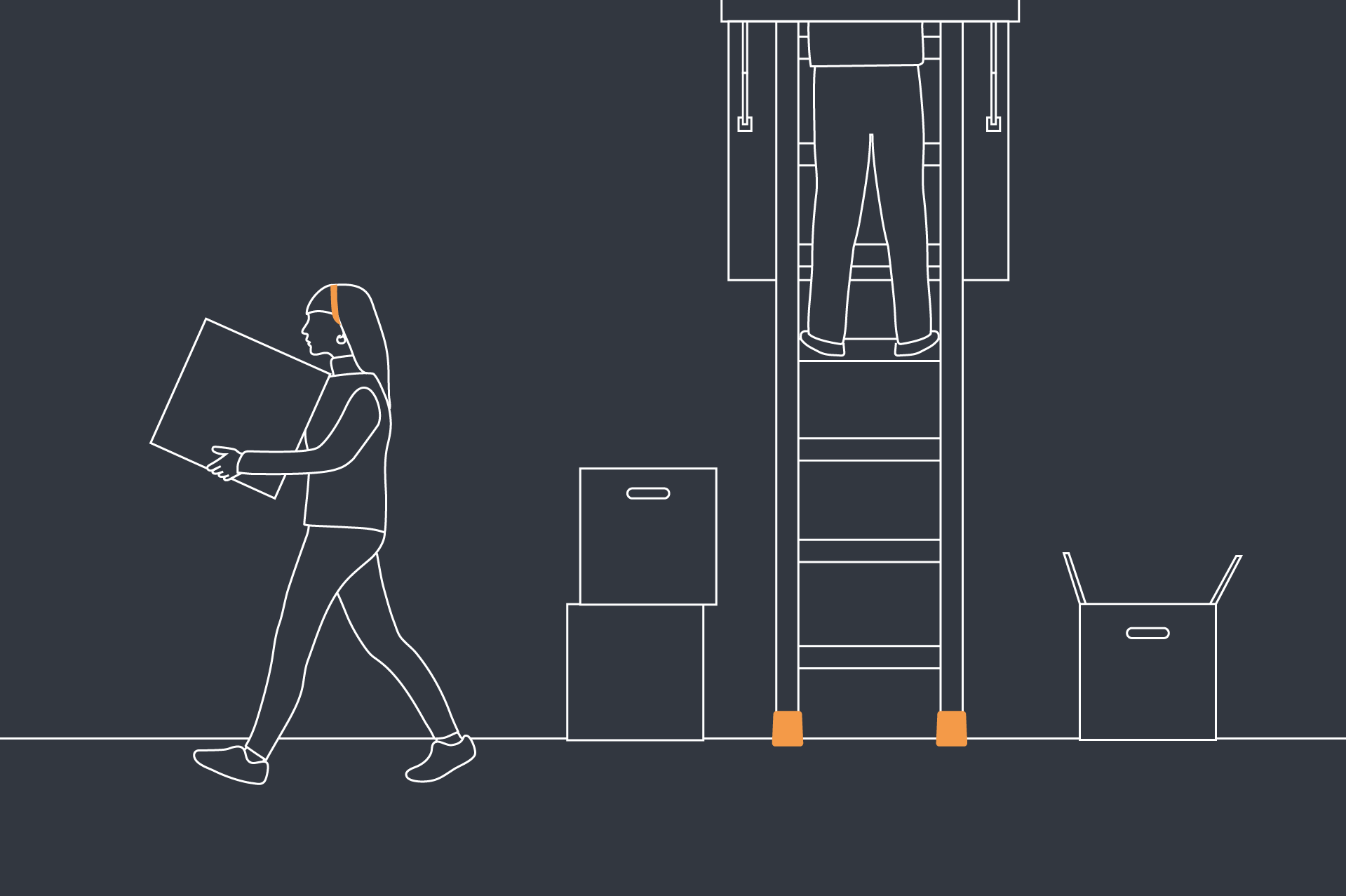 An illustration of a woman moving boxes and sprucing up her home for summer.